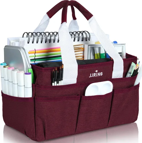 Vista 15 de JJRING Bolsa organizadora de manualidades, organizador de arte con múltiples bolsillos, bolsa de costura beige para arte, manualidades, álbumes