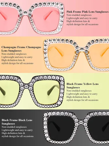 Vista 2 de Frienda Gafas de sol cuadradas brillantes de gran tamaño, gafas de sol retro con marco grueso