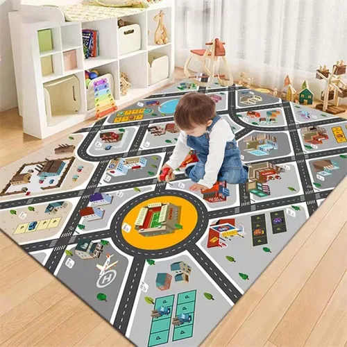 Vista 16 de Alfombra de juego para niños, ideal para jugar con autos y juguetes, alfombra educativa de carretera y tráfico para niños, alfombra divertida