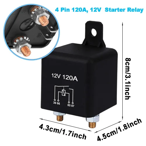 Vista 5 de Interruptor de relé de arranque de 12 V, 120 A, 4 pines, interruptor de relé de carga dividida, 4 terminales, relé de control de encendido y apagado