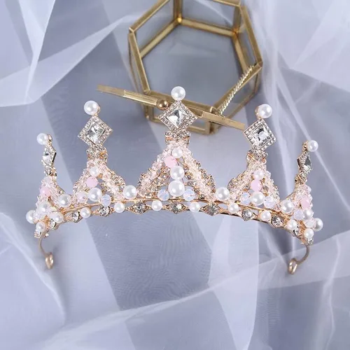 Vista 4 de Kids Pink Crystal Tiara Girls Princess Costume Rhinestone Crown Headband Wedding Bridal Hair Accessories Birthday Communion Pageant Prom Halloween