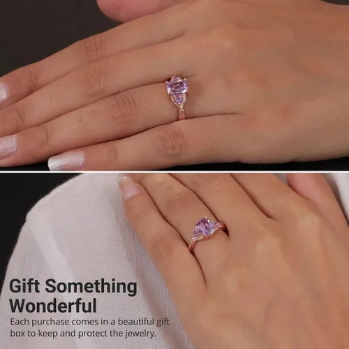 Vista 6 de Shop LC Purple Amethyst Promise Engagement Rings for Women 14K Rose Gold Plated 925 Sterling Silver Bride Amethyst Ring Birthday Gifts for Women