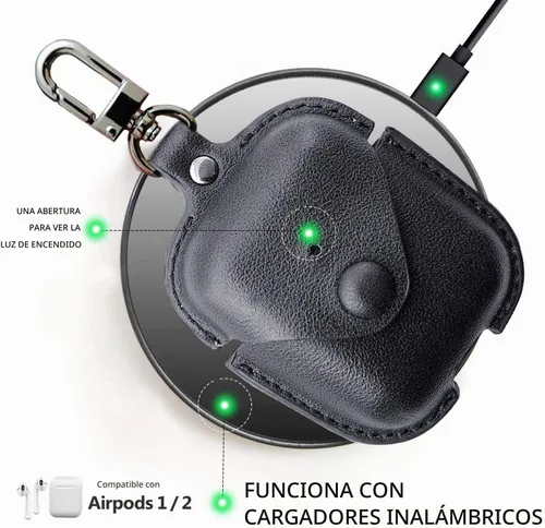 Vista 3 de MODOS LOGICOS Funda de carga de cuero para AirPods 1/2, cierre rápido seguro compatible con Apple AirPods 1/2 Generación - Negro