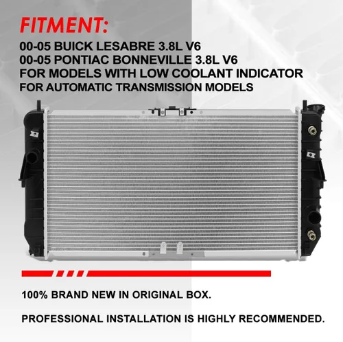 Vista 6 de Auto Dynasty Radiador compatible con 00-05 Buick Lesabre Pontiac Bonneville 3.8L V6 AT, DPI 2347 Radiador de enfriamiento de 1 fila estilo fábrica