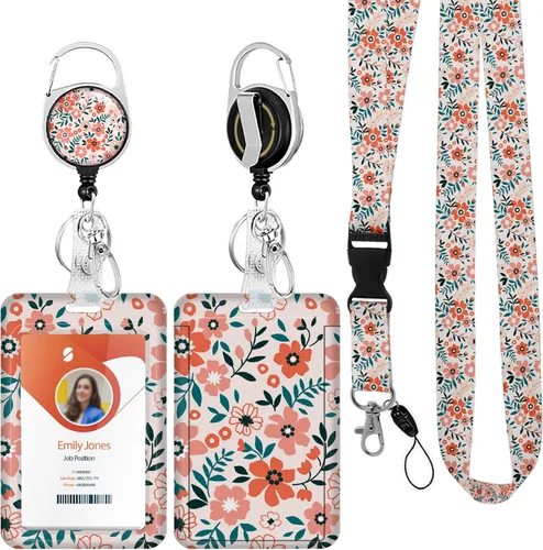 Vista 22 de Soporte para tarjetas de identificación con cordón, soporte retráctil para tarjetas de identificación, correa desmontable para el cuello con carrete