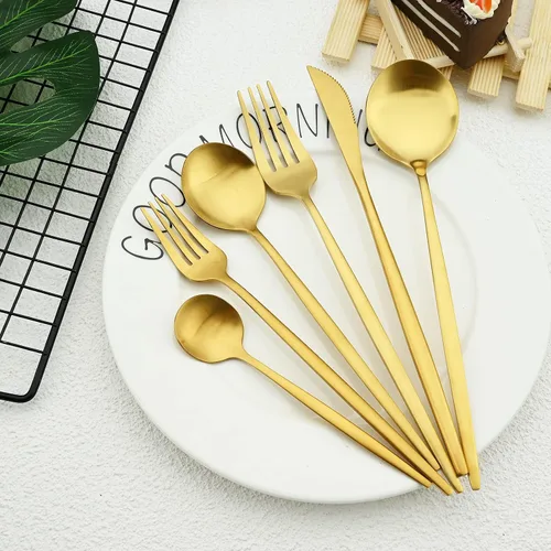 Vista 2 de Juego de cubiertos de acero inoxidable de 36 piezas con acabado satinado y mango plano, juego de utensilios de cocina para 6, incluye cuchara