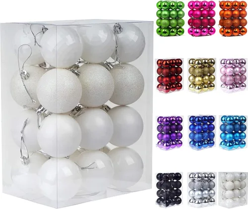 Vista 34 de Emopeak - Juego de 24 esferas navideñas, ornamentos irrompibles, 4 estilos, decoración colgante para árbol de Navidad, boda o fiesta