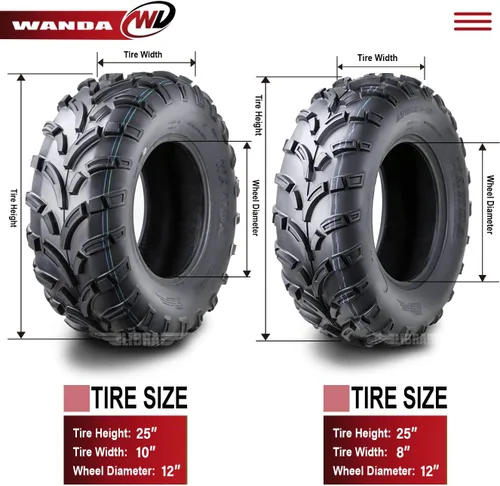 Vista 4 de WANDA 05-20 Kawasaki BRUTE FORCE 650 750 ATV Juego de neumáticos 25x8-12 25x10-12 Lite Mud
