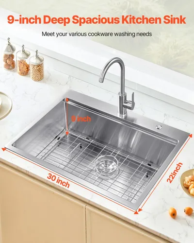Vista 2 de VEVOR Fregadero de cocina con estación de trabajo de fregadero de cocina de 30 pulgadas, fregadero de acero inoxidable 304, cuenco individual