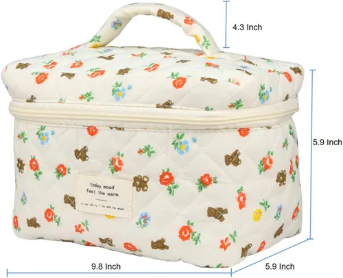 Vista 6 de Bolsas de cosméticos para mujer, bonita bolsa de maquillaje floral, organizador de almacenamiento de maquillaje, bolsas de aseo de viaje, bolsas