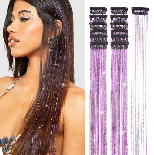 Vista 16 de Ubeleco Kit de oropel para cabello negro de 12 piezas, accesorios de cabello con clip de 52 cm, kit de oropel de pelo de hada para Navidad y Año