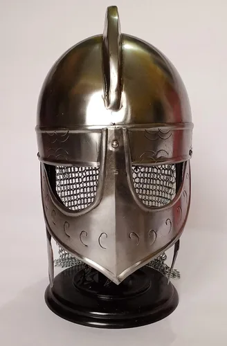 Vista 2 de AnNafi Casco de armadura de lobo vikingo hecho a mano acabado plateado cascos medievales cascos de caballero de metal para adultos disfraces