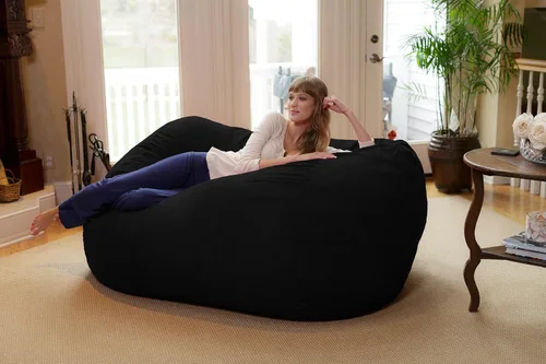 Vista 2 de Silla de saco puf Chill Sack: Bolso de muebles de espuma viscoelástica de 6 pies y tumbona grande – Sofá grande con funda de microfibra suave - Negro