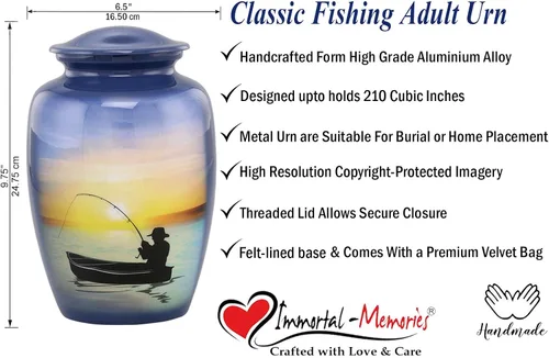 Vista 5 de Urna de pesca – Urna de cremación de pesca de tamaño completo – Urnas para adultos para hombres y mujeres – Urnas funerarias y conmemorativas