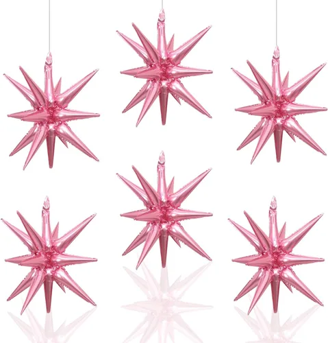 Vista 19 de 6 Globos de Papel de Aluminio con Forma de Estrella Negra de Una Pieza, Globo de Estrella de 14 Puntas 4D Cono Starburst de Mylar de 22 Pulgadas 22