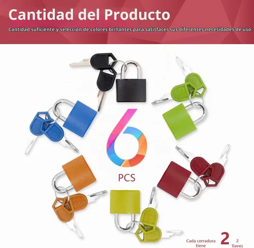 Vista 4 de 6 cerraduras de maleta con llaves, multicolor pequeño, Matel, candados de equipaje cubiertos de plástico, mini candado con llave para el hogar