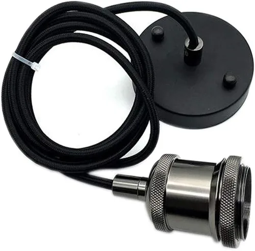 Vista 6 de Icole Lámpara colgante vintage, estilo industrial retro moderno E26 E27 soporte de lámpara cromado negro, rosa de techo negro, cable flexible