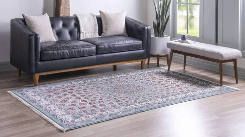 Vista 2 de Unique Loom Narenj Collection - Alfombra clásica con diseño de medallón texturizado tradicional, 3 x 5 pies, 1 pulgada, rectangular, color Azul