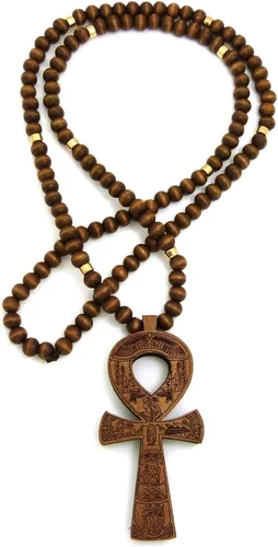 Vista 5 de Colgante Ankh de la llave de la vida de Egipto 0.315 in 36" collar de cuentas de madera en tono negro y marrón