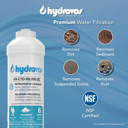 Vista 4 de HYDROVOS Filtro de agua en línea para refrigerador, máquina de hielo, sistema de ósmosis inversa, conexión rápida a presión de 1/4 pulgadas, filtro