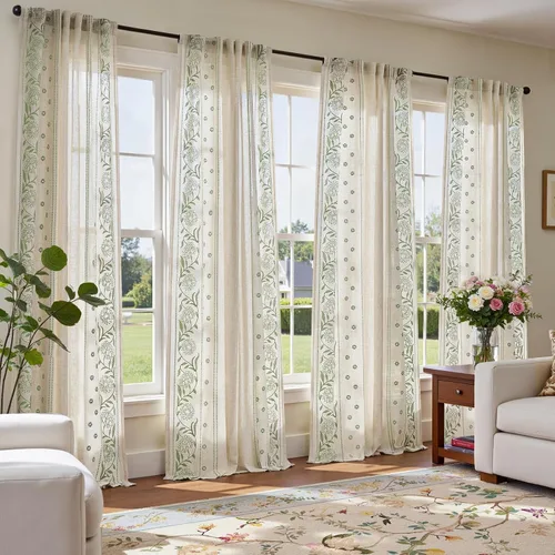 Vista 31 de jinchan Cortinas de lino floral marfil para sala de estar 84" pestaña