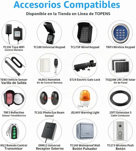 Vista 8 de TOPENS AT6132S - Abridor solar de doble puerta oscilante, motor de puerta automático de servicio medio para puertas batientes dobles de hasta 18