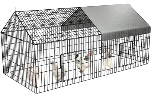 Vista 9 de PawGiant Gallinero Corral para Pollos para Patio con Cubierta 130"×40"×40" Tractor de Pollos Portátil de Metal Exterior Jaula Recinto Caja Afuera