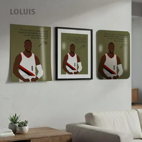 Vista 7 de LOLUIS Arte de pared con cita motivacional, arte dibujado a mano de la superestrella del baloncesto, decoración temática deportiva, dormitorio