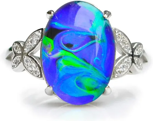 Vista 4 de Anillo opalescente, cambiante de color, ovalado, de bronce, de piedra, de cristal de tamaño ajustable