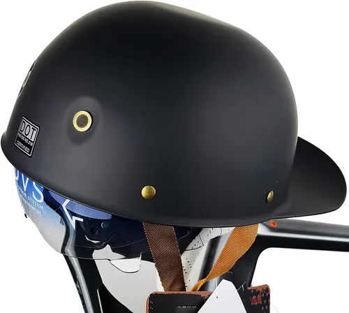 Vista 12 de Casco de motocicleta de cara abierta vintage, gorra de béisbol retro, aprobada por DOT, para hombres y mujeres y adultos, media carcasa con visera