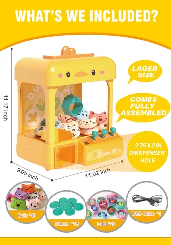 Vista 3 de Cxjoigxi gran máquina de pinzas para niños y adultos con premios, sonido y luz ajustables, mini máquina expendedora para niñas y niños, juego