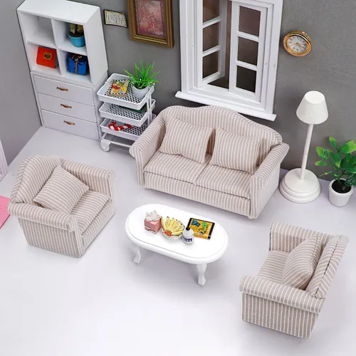 Vista 7 de Toddmomy - Sofá miniatura a escala 1:12, juego de 3 piezas, muebles