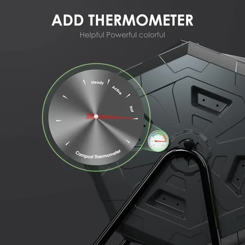 Vista 4 de SQUEEZE master Contenedor grande de compost, giratorio para jardín al aire libre con termómetro, medición automática de temperatura, marco de acero