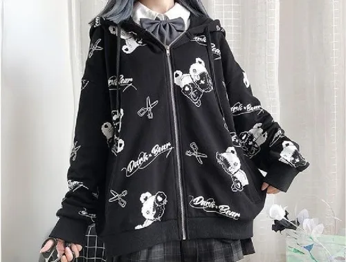 Vista 3 de CYee Graphic Y2k Hoodies for Women Grunge Japanese Zip Up Streetwear Punk Acubi Long Sleeve Pullover Harajuku Loose Outwear