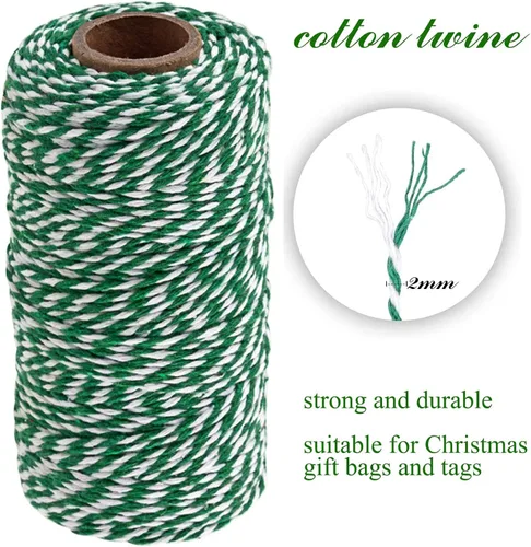 Vista 2 de UNIQUEED - Cuerda de algodón de Navidad, cuerda de algodón de 328 pies, cordel de regalo de Navidad para envolver regalos (rojo y verde) 1