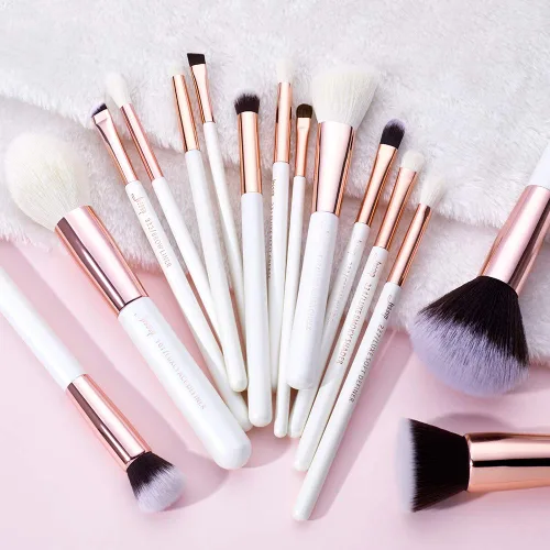 Vista 6 de Jessup Marca 15pcs Perla Blanco/Rosa Oro Pinceles Maquillaje Maquillaje Kit Belleza Profesional Sombra de Ojos Poder Lápiz Labial Mezcla Cheeck
