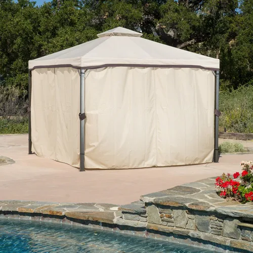 Vista 3 de Toldo con cortinas de red para glorieta de hierro Sonoma Outdoor, Beige