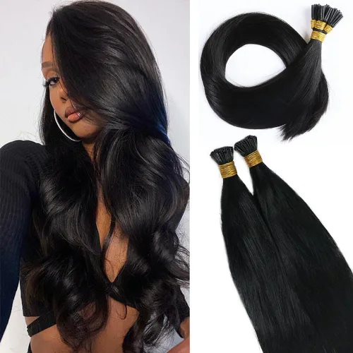 Vista 7 de Extensiones de cabello humano ondulado con punta I para mujer, extensiones de cabello Remy con punta de palo de fusión fría, pegamento de queratina