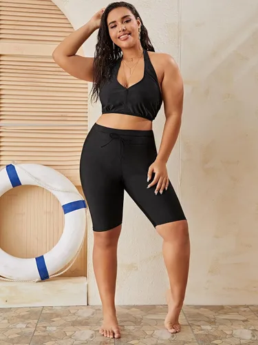 Vista 5 de Floerns Traje de baño para mujer talla grande cintura alta pantalones cortos
