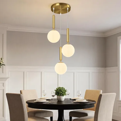 Vista 32 de Lámpara Colgante Negra Moderna Accesorio de Luz Colgante para Isla de Cocina de Mediados de Siglo con Lámpara Colgante de Globo Iluminación Colgante