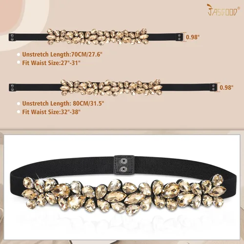 Vista 6 de JASGOOD Cinturón elástico de cristal con cuentas de diamantes de imitación para mujer