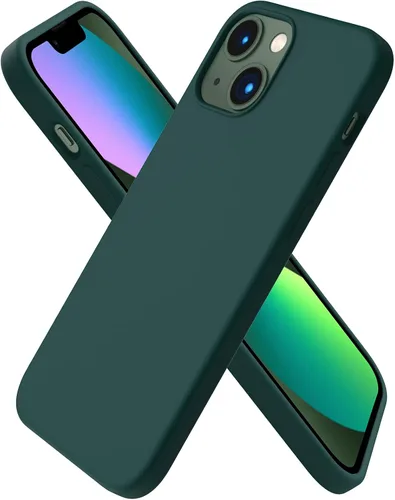 Vista 7 de ORNARTO - Funda compatible con iPhone 13 Mini, goma de gel suave de 3 capas de silicona líquida delgada con microfibra, 13,7 cm, azul Caucho