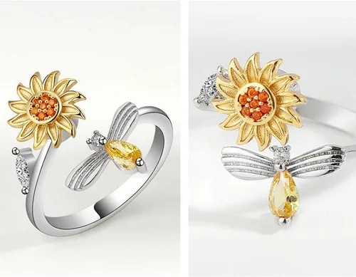 Vista 7 de Nuevo anillo giratorio de girasol para mujer