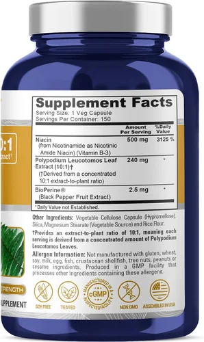 Vista 3 de Polypodium Nicotinamida, sin soja, 240 mg, 150 cápsulas vegetales - 150