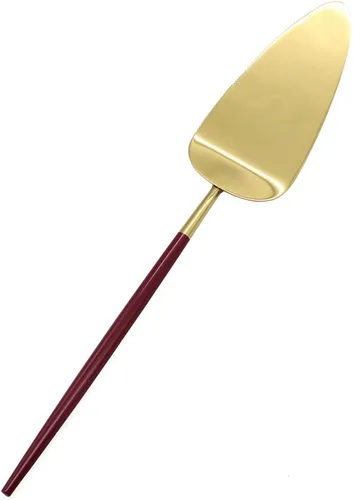 Vista 7 de Koyal Wholesale Juego de cuchillo y servidor para pastel de boda burdeos, cortador de pasteles y servidor con mango dorado para novia y novio, juego