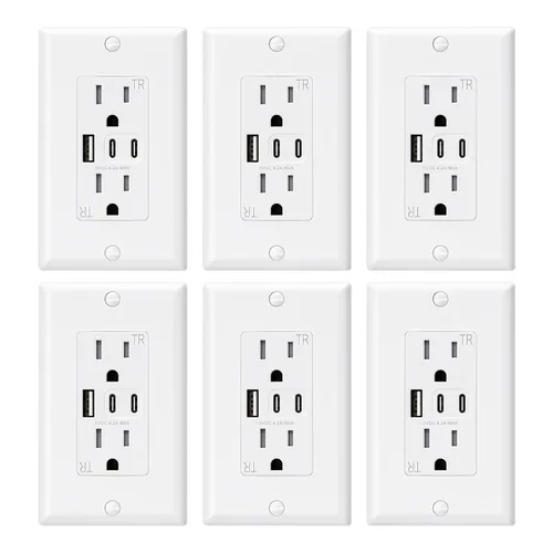 Vista 7 de ELEGRP Tomacorrientes USB, tomacorriente de pared de 15 amperios con 3 puertos USB, tomacorrientes con puertos USB C duales, receptáculos