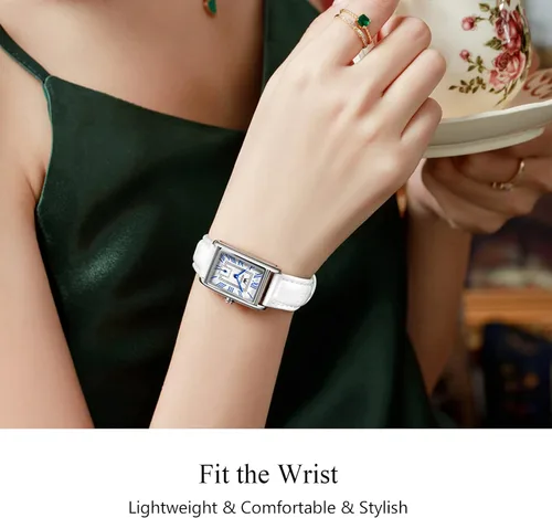 Vista 3 de RORIOS - Reloj de cuarzo impermeable con correa de cuero genuino con números romanos reloj de pulsera de moda para damas y niñas