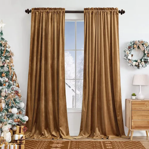 Vista 30 de Benedeco - Cortinas de terciopelo burdeos para ventana de dormitorio con pompón, cortinas de lujo súper suaves, oscurecimiento y aislamiento térmico