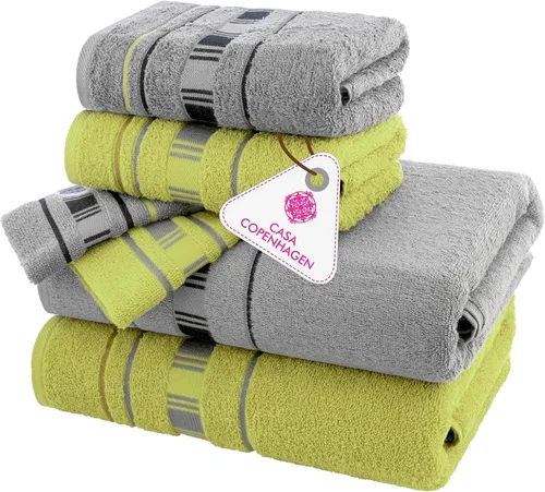 Vista 24 de CASA COPENHAGEN Exotic - Juego de 6 toallas de diseño de 100% algodón egipcio, color azul aguamarina, 550 GSM, 2 toallas de baño, 2 toallas de baño