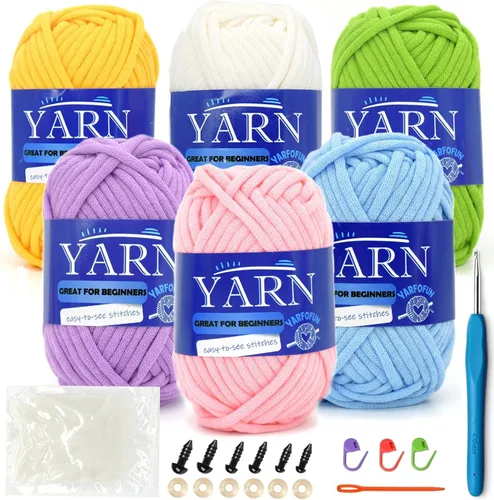 Vista 20 de Paquete de 6 hilos de ganchillo para principiantes, colores arcoíris, multicolor, hilo de ganchillo de algodón para tejer a ganchillo, para Serie